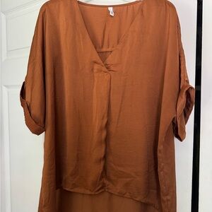 Women's Brown V-Neck Top